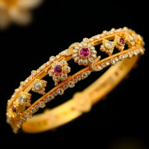 Royal Ruby & Pearl Floral Bangle