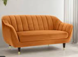Velvet Burnt Orange Channel-Tufted Sofa
