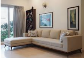 Mid-Century Teak & Fabric L-Shaped Sofa