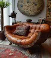 Hand-Burnished Cognac Leather Armchair