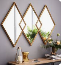 Diamond-Lattice Golden Wall Mirror Set