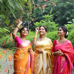 Crimson Red Hand-Painted Organza Saree
