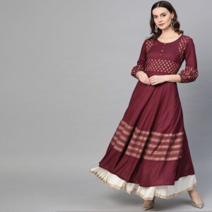 Ruby Red Jacquard Patterned Kurtha