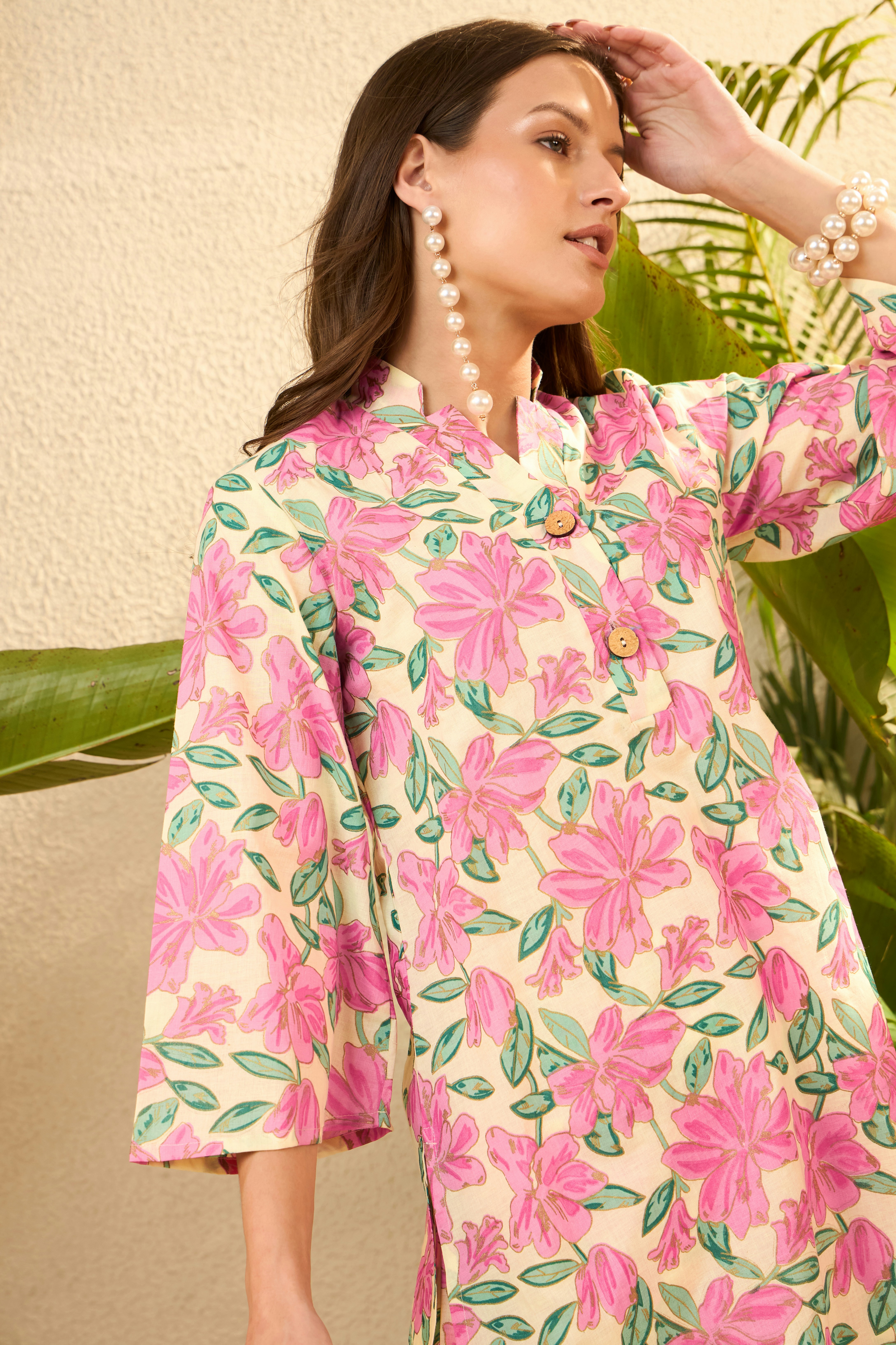 Artisan Floral Print Peplum Top
