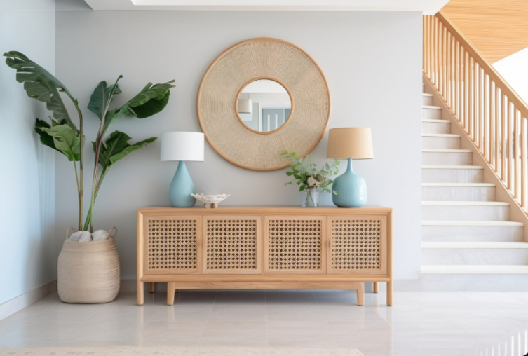 Modern Round Wooden Wall Mirror for Home Decor