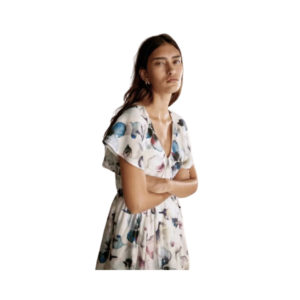 Women's Charming Emerald Green Ditsy Floral Dress – Sweetheart Neckline with Puff Sleeves