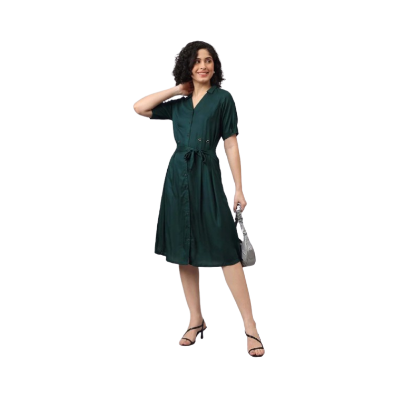 Women's Charming Emerald Green Ditsy Floral Dress – Sweetheart Neckline with Puff Sleeves