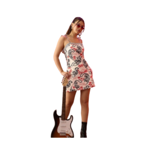 Women's Vibrant Yellow Floral Midi Dress – Short Puff Sleeves with Tie-Front Sweetheart Neckline