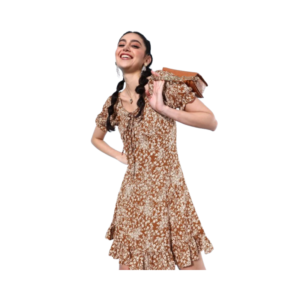 Women's Radiant Red & Orange Smocked Maxi Dress – Abstract Floral Print with Ruffled Tiered Skirt