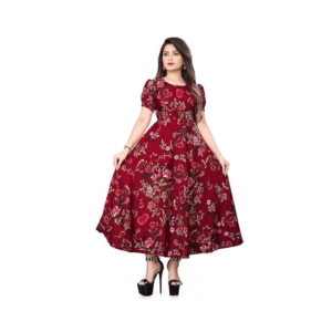 Women's Vibrant Yellow Floral Print Midi Dress – Half-Sleeve V-Neck A-Line Gown