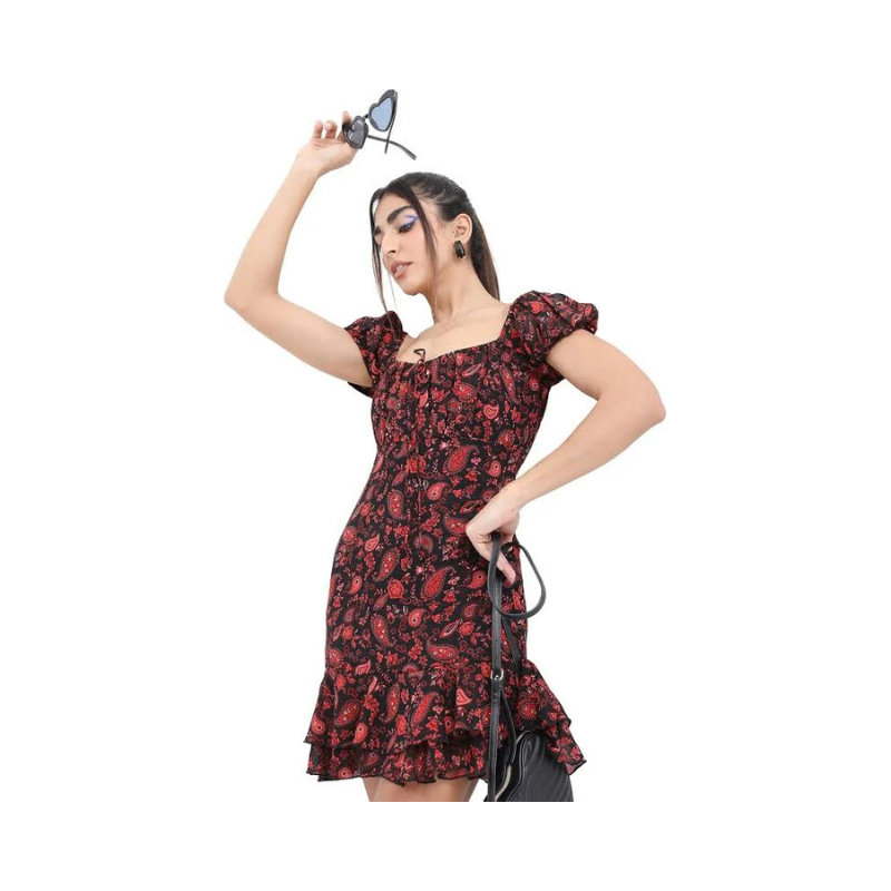 Women's Vibrant Yellow Floral V-Neck Midi Dress – Ruffled A-Line with Flutter Sleeves