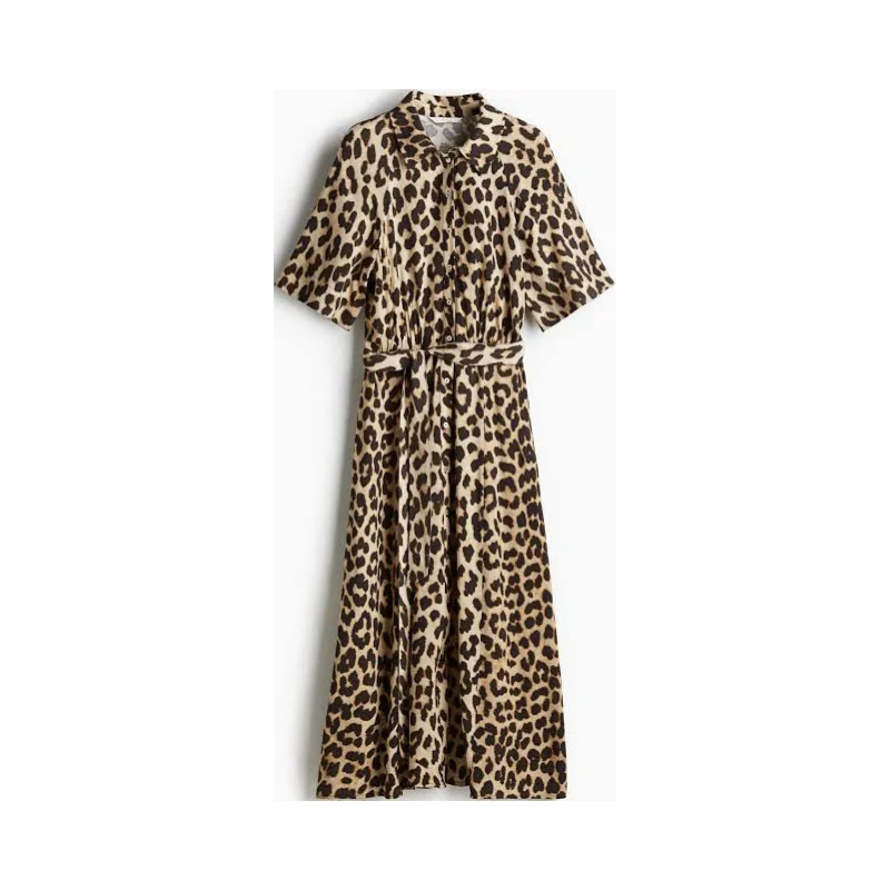 Wild Elegance Leopard Print Short Sleeve Shirt Dress