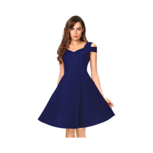 Midnight Navy Cold-Shoulder A-Line Cocktail Dress