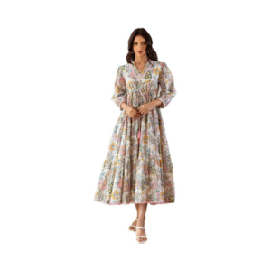 Vintage Botanical Garden Midi Dress with Tassel Accents