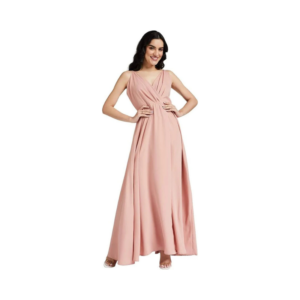 Blush Pink Surplice V-Neck Maxi Gown with Pleated Detail