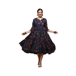 Women's Chic Black & White Floral Midi Dress – Short Puff Sleeves with Tie-Front Sweetheart Neckline