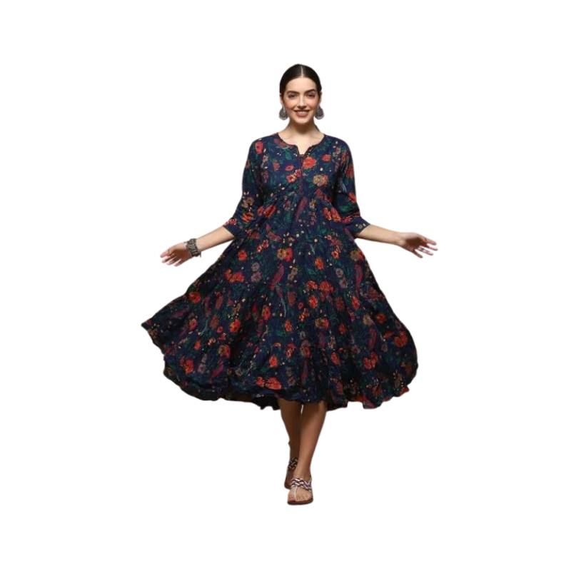 Women's Chic Black & White Floral Midi Dress – Short Puff Sleeves with Tie-Front Sweetheart Neckline