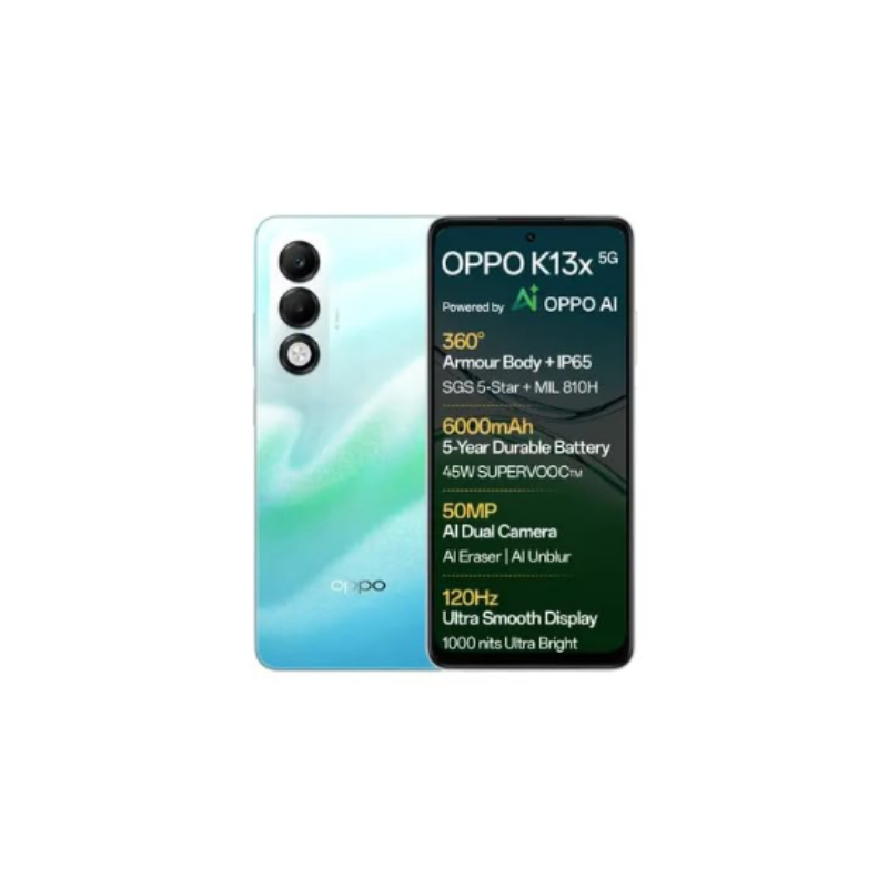 OPPO K13x 5G 6000mAh and 45W SUPERVOOC Charger & AI (Breeze Blue, 128 GB) (6 GB RAM)