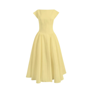 Women's Vintage-Inspired Butter Yellow Midi Dress – Elegant Boat Neck Fit & Flare