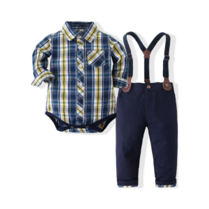 Toddler Boys' Plaid Shirt-Bodysuit and Suspender Trousser Set