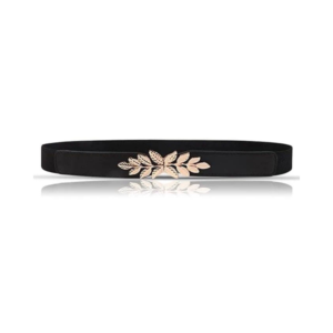 Sleek Elastic Waist Belt with Metallic Gold Leaf Clasp