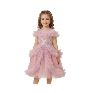 Girls' Elegant Rose-Embroidered Satin and Organza Event Gown