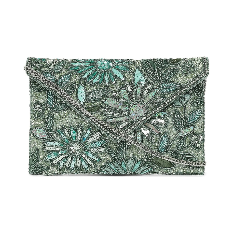 Luxury Gold-Threaded Floral Embroidered Box Clutch with Pearl Clasp