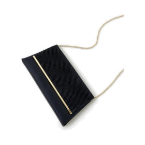 Sophisticated Black Satin Pleated Envelope Clutch with Gold Accent Bar
