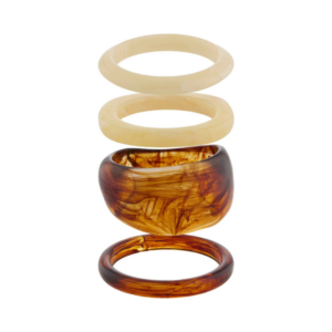 4-Piece Mixed Resin Bangle Set in Cream and Tortoiseshell Amber