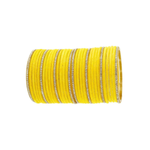 Vibrant Canary Yellow Velvet Bangle Set with Glittering Rhinestone Spacers