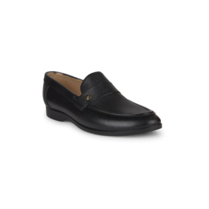 Men's Sleek Black Faux-Leather Dress Loafers with Micro-Textured Apron