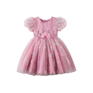 Girls' Elegant Rose-Embroidered Satin and Royal Blue Organza Split Gown