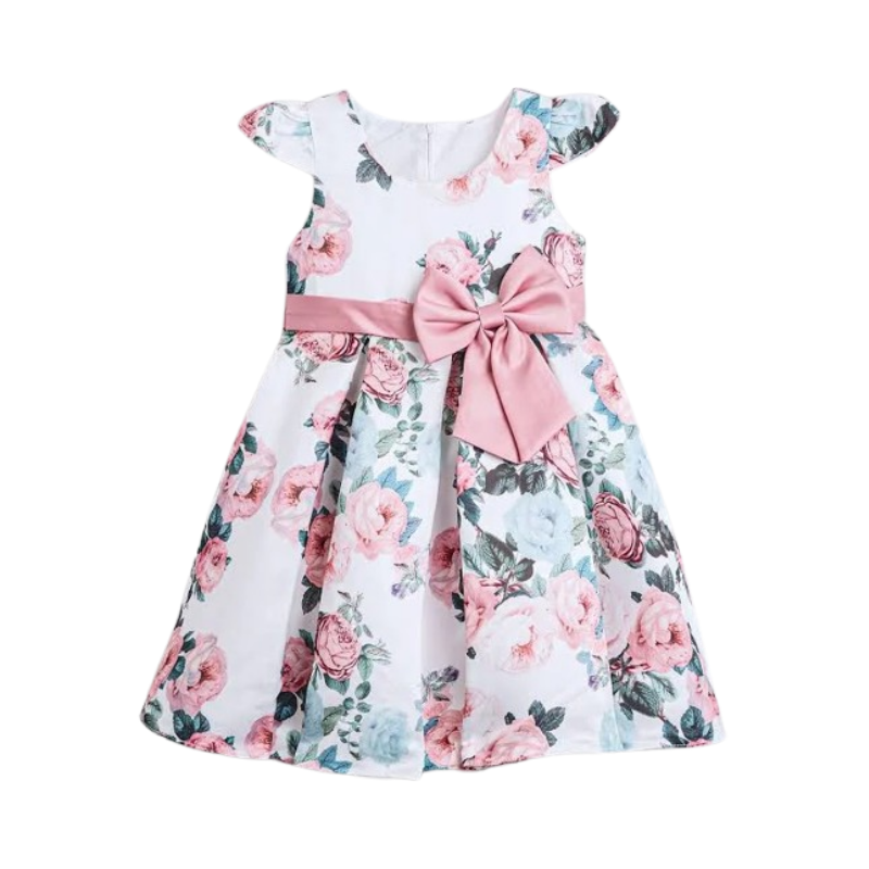 Girls' Elegant Rose-Embroidered Satin and Mint Green Organza Split Gown