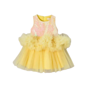 Girls' Canary Yellow Satin Gown with Translucent Butterfly Back Wings