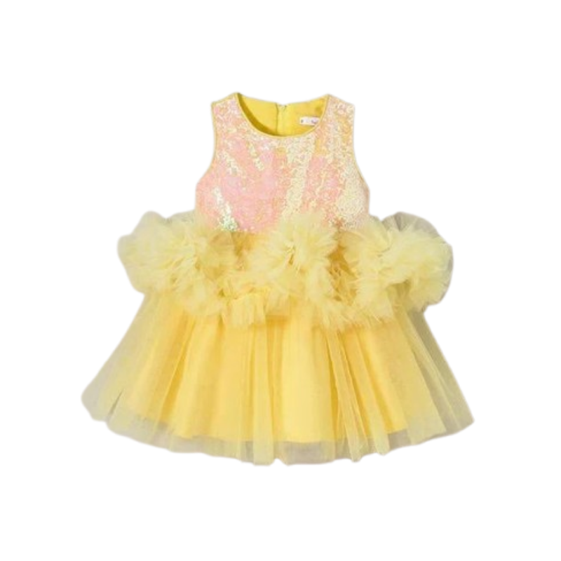 Girls' Canary Yellow Satin Gown with Translucent Butterfly Back Wings