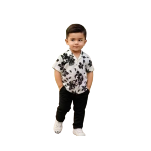 Boys' Elegant Royal Blue Floral Lace Panel Indo-Western Festive Set