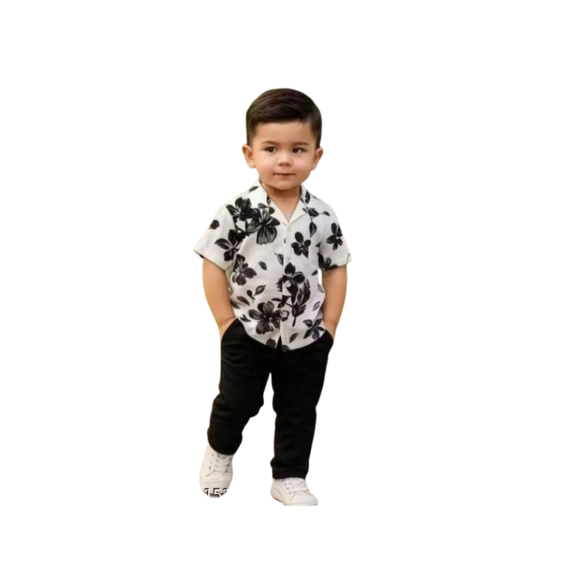 Boys' Elegant Royal Blue Floral Lace Panel Indo-Western Festive Set