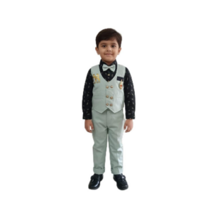 Boys' Mint Green 3-Piece Embroidered Waistcoat and Trouser Set