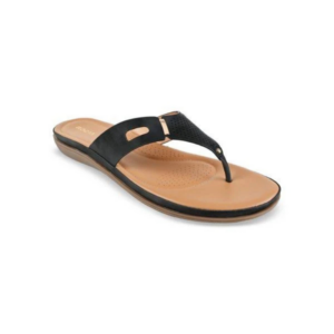Women's Black Textured Comfort Thong Sandals with Contoured Footbed