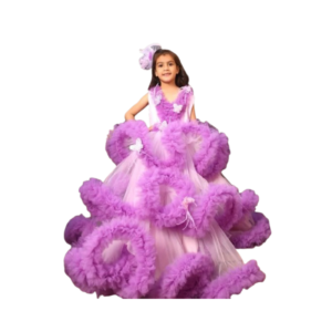 Girls' Soft Lavender Organza A-Line Gown with Floral Bodice Appliqués