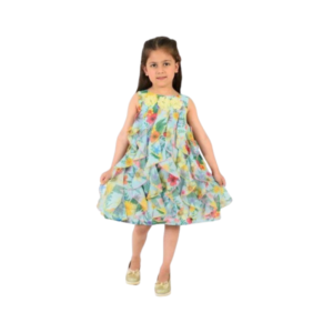 Girls' Bright Yellow Textured Ruffle Smocked Summer Dress