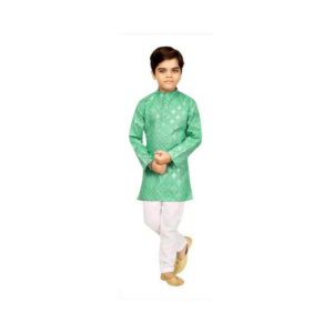 Boys' Pastel Green Geometric Pattern Kurta Pajama Festive Set