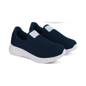 Men's Deep Navy Mesh Slip-On Walking Shoes with Clean White Midsole