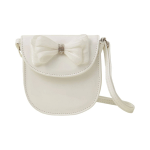 Charming Cream White Vegan Leather Crossbody Bag with Organza Bow Clasp