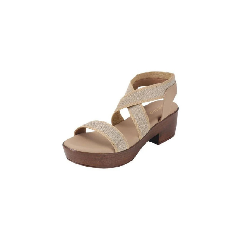 Women's Casual Tan Faux-Leather Braided Cross-Strap Wedge Sandals