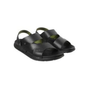 Men's Minimalist Two-Strap Slide Sandals in Smooth Black and Olive Green