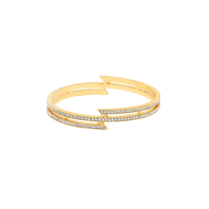 Modernist Dual-Layer Gold-Tone Cuff Bangle with Pave Crystal Accents