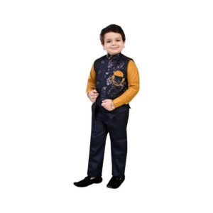 Boys' Mustard and Navy Blue 3-Piece Festive Waistcoat and Trouser Set