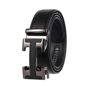 Men's Classic Genuine Leather Casual Belt with Brushed Silver Buckle