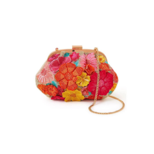Artisanal Multi-Color Bead and Sequin Embroidered Floral Evening Clutch